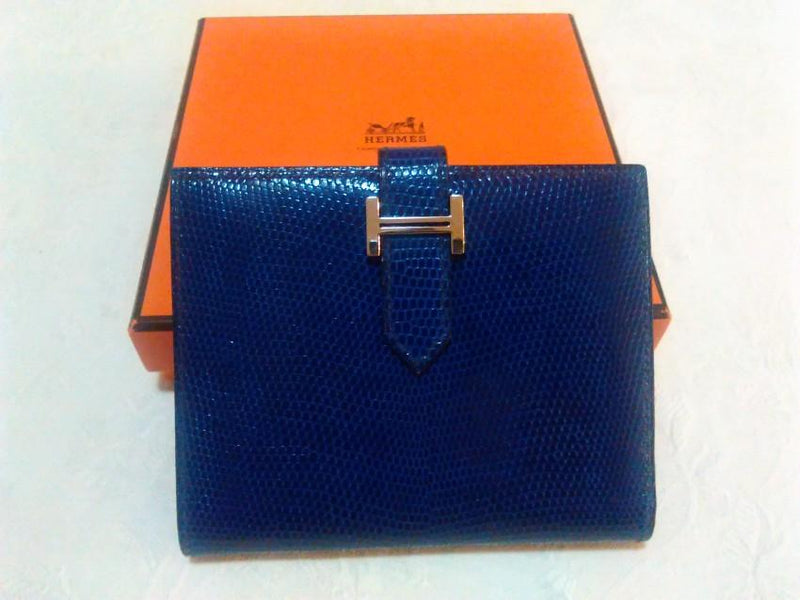Hermes Bleu Electrique/Zaffiro Lizard Leather Bearn Wallet