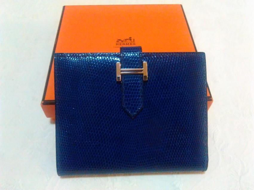 Hermes Bleu Electrique/Zaffiro Lizard Leather Bearn Wallet