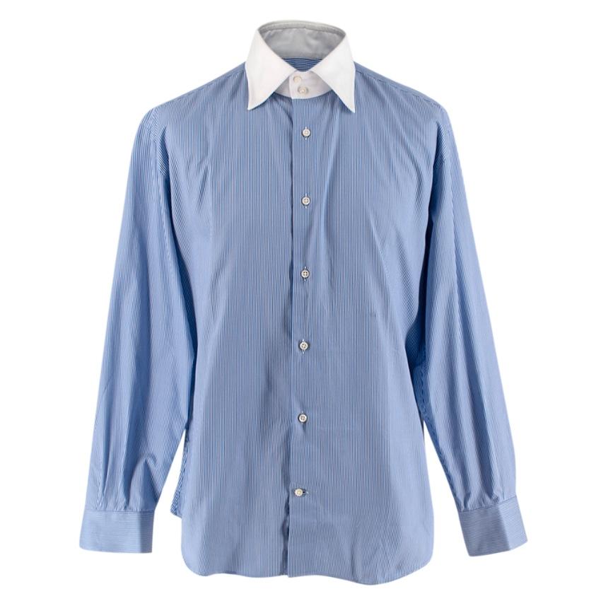 Simone Abbarchi Blue Striped Cotton Long Sleeve Tailored Shirt