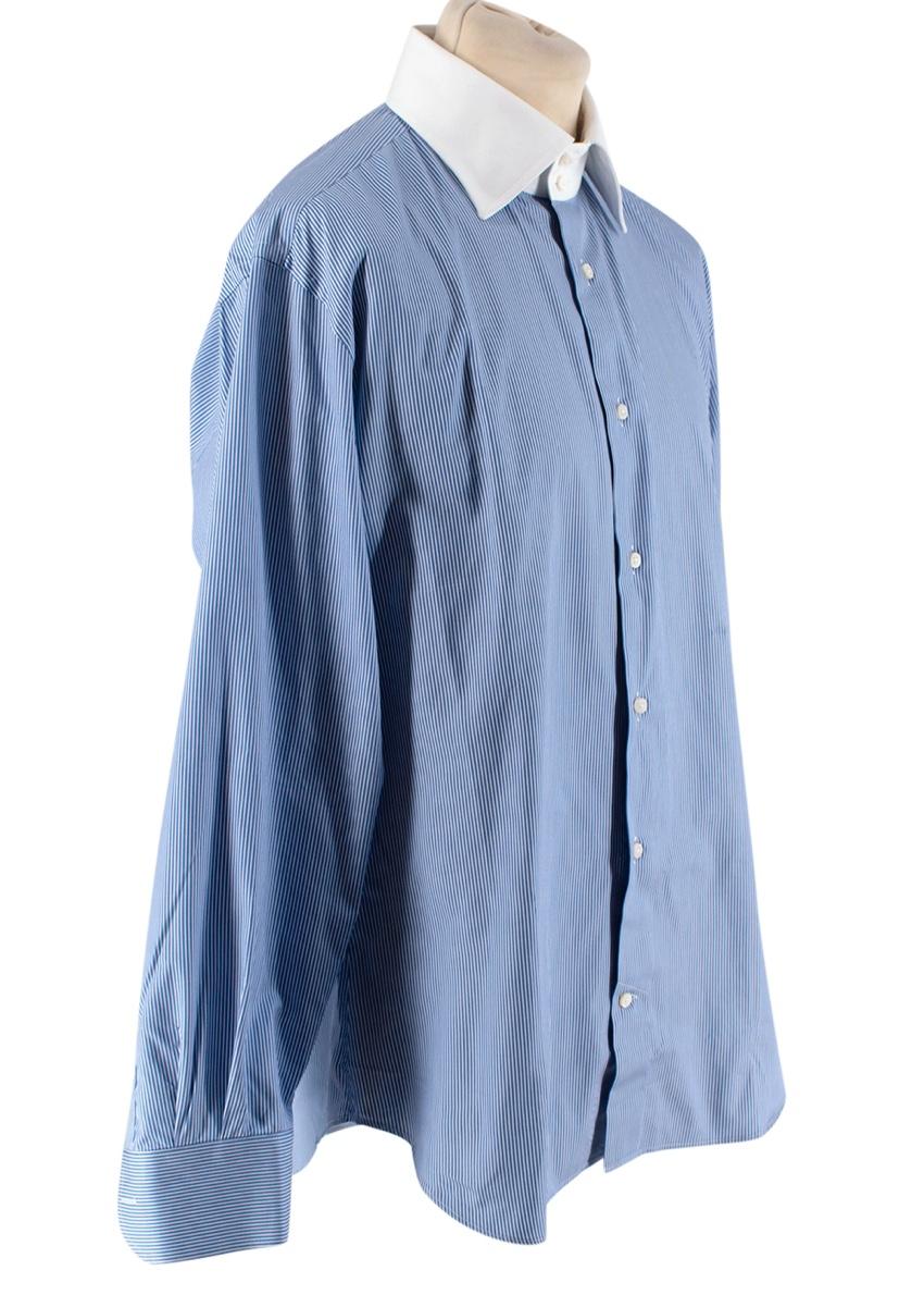 Simone Abbarchi Blue Striped Cotton Long Sleeve Tailored Shirt