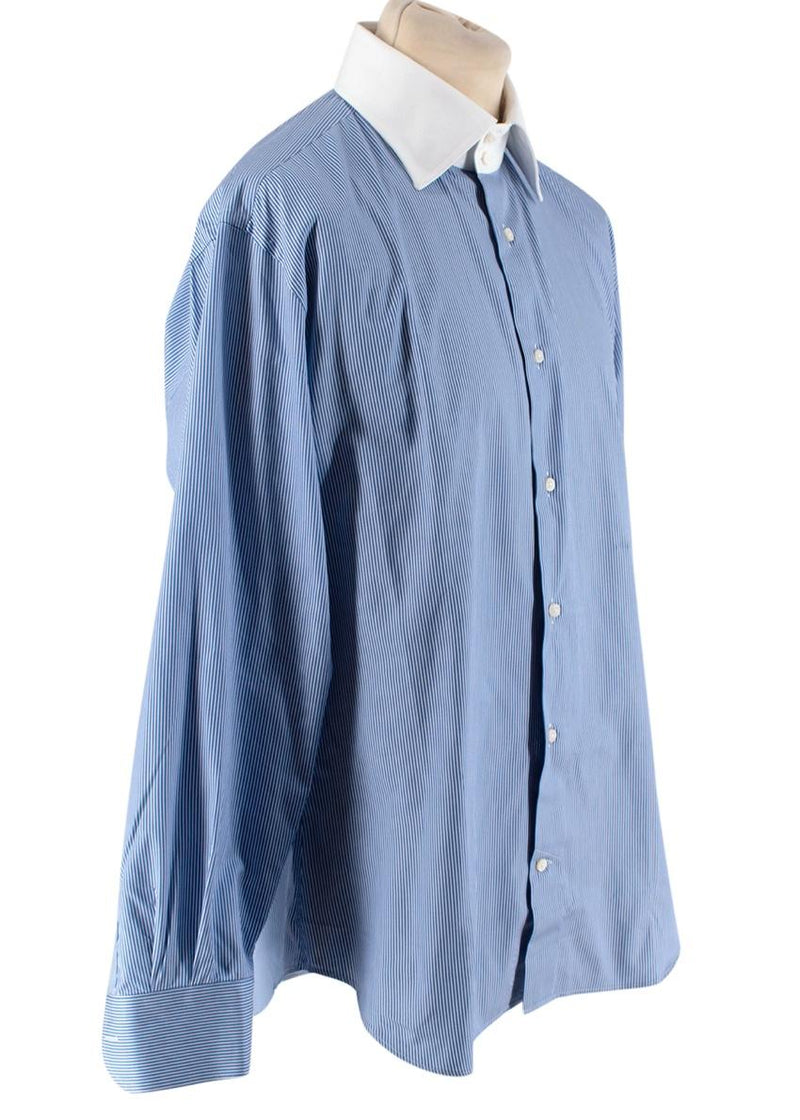 Simone Abbarchi Blue Striped Cotton Long Sleeve Tailored Shirt