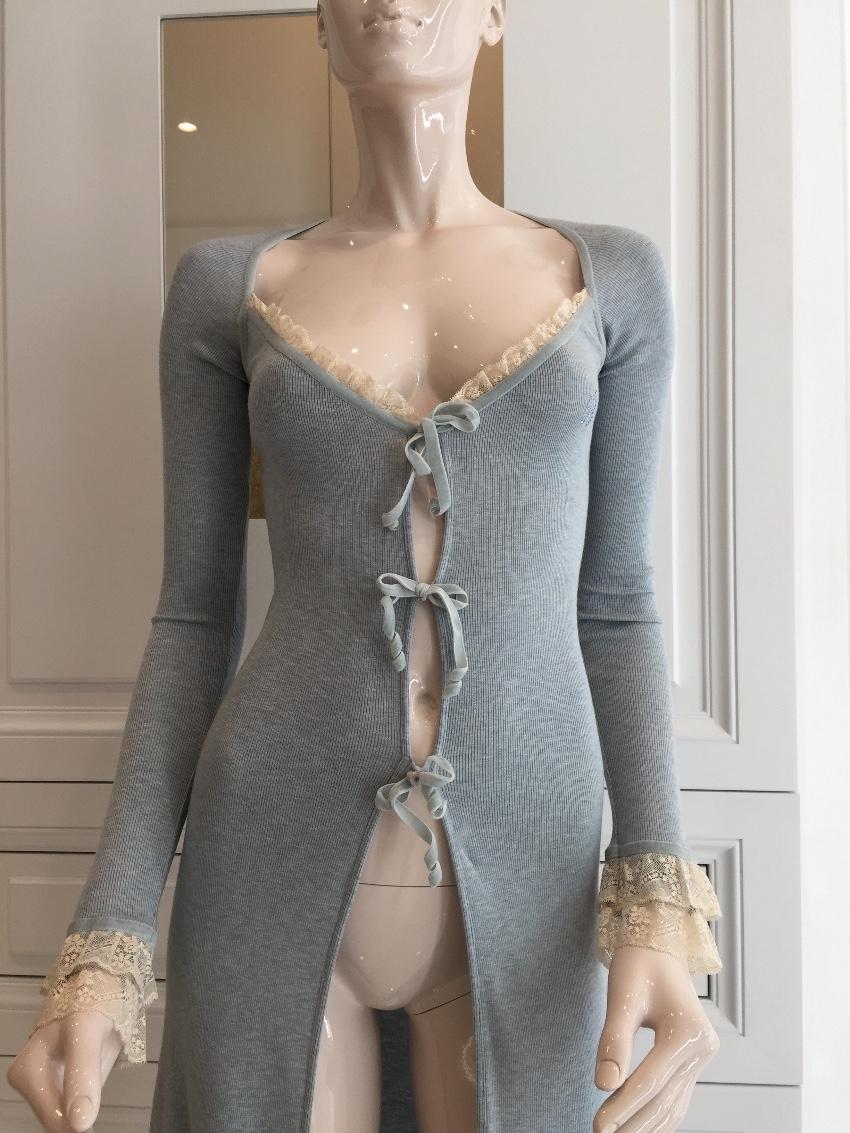 Blumarine Blue Velvet Bows & Cream Leavers Lace Soft Overcoat Cardigan