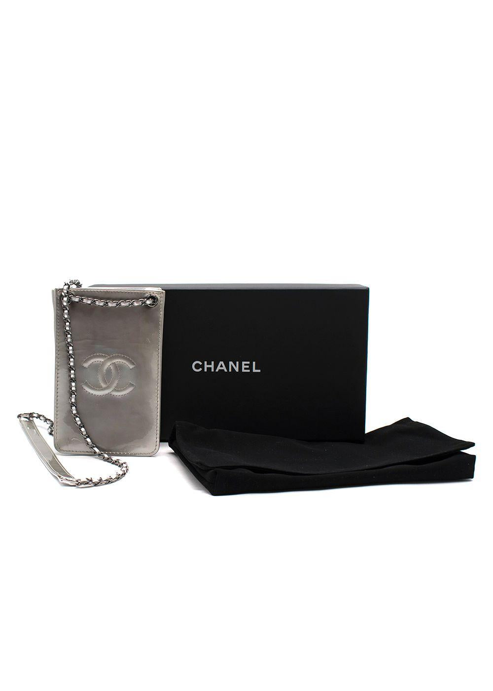 Chanel Silver Patent Leather Crossbody CC Phone Bag