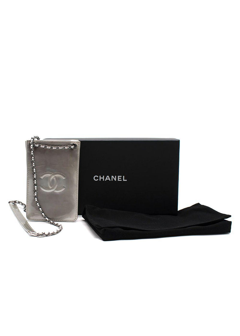 Chanel Silver Patent Leather Crossbody CC Phone Bag