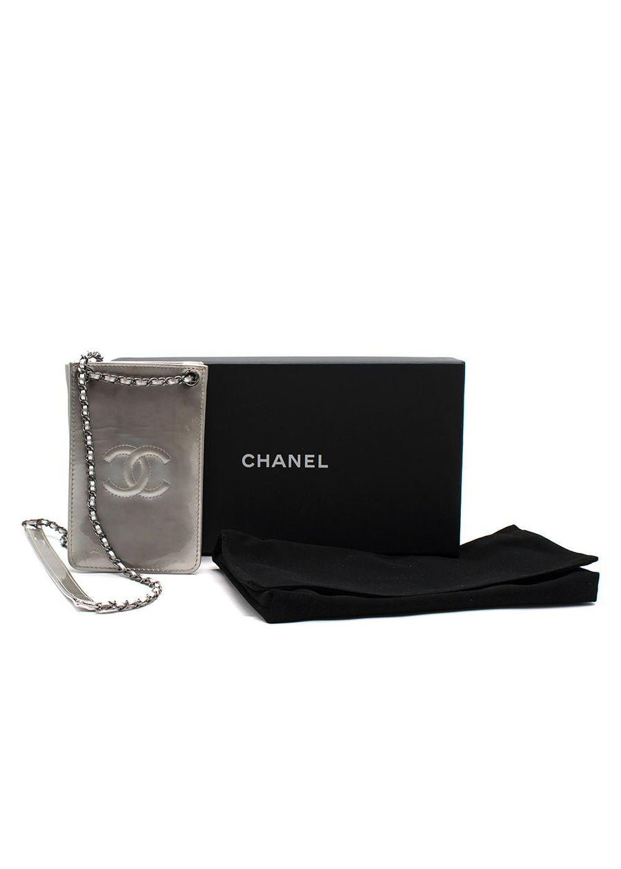 Chanel Silver Patent Leather Crossbody CC Phone Bag
