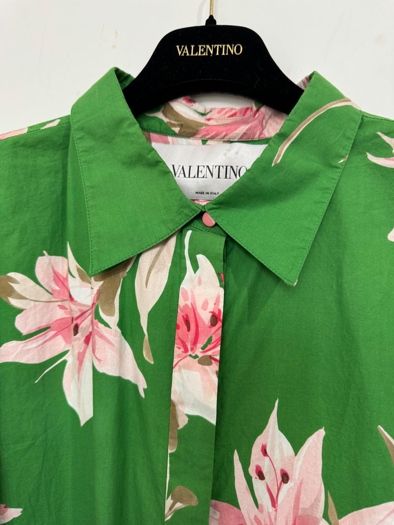 Valentino Green Floral Lilium Shirt Dress