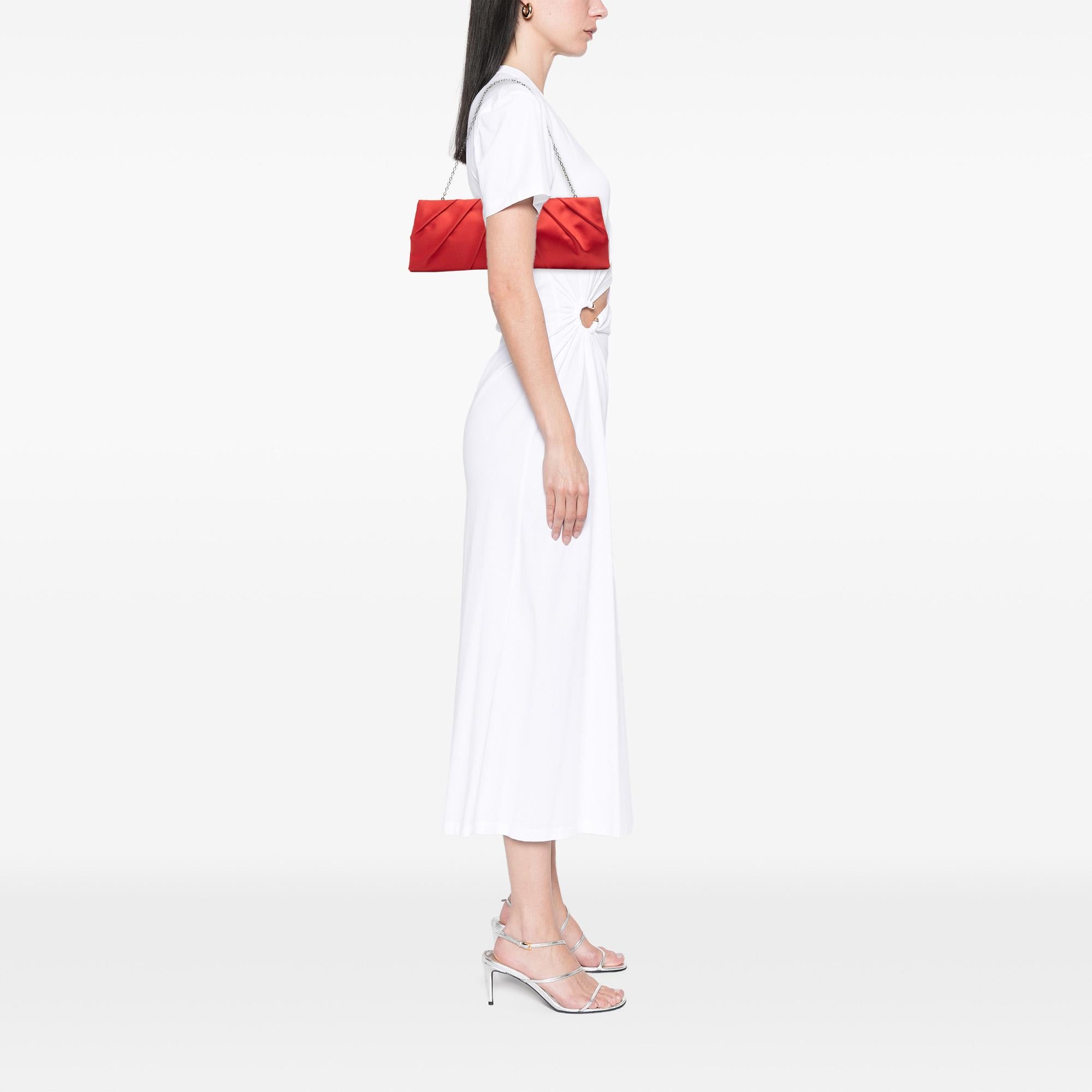 Valentino Red Satin Pleated Chain Evening Clutch