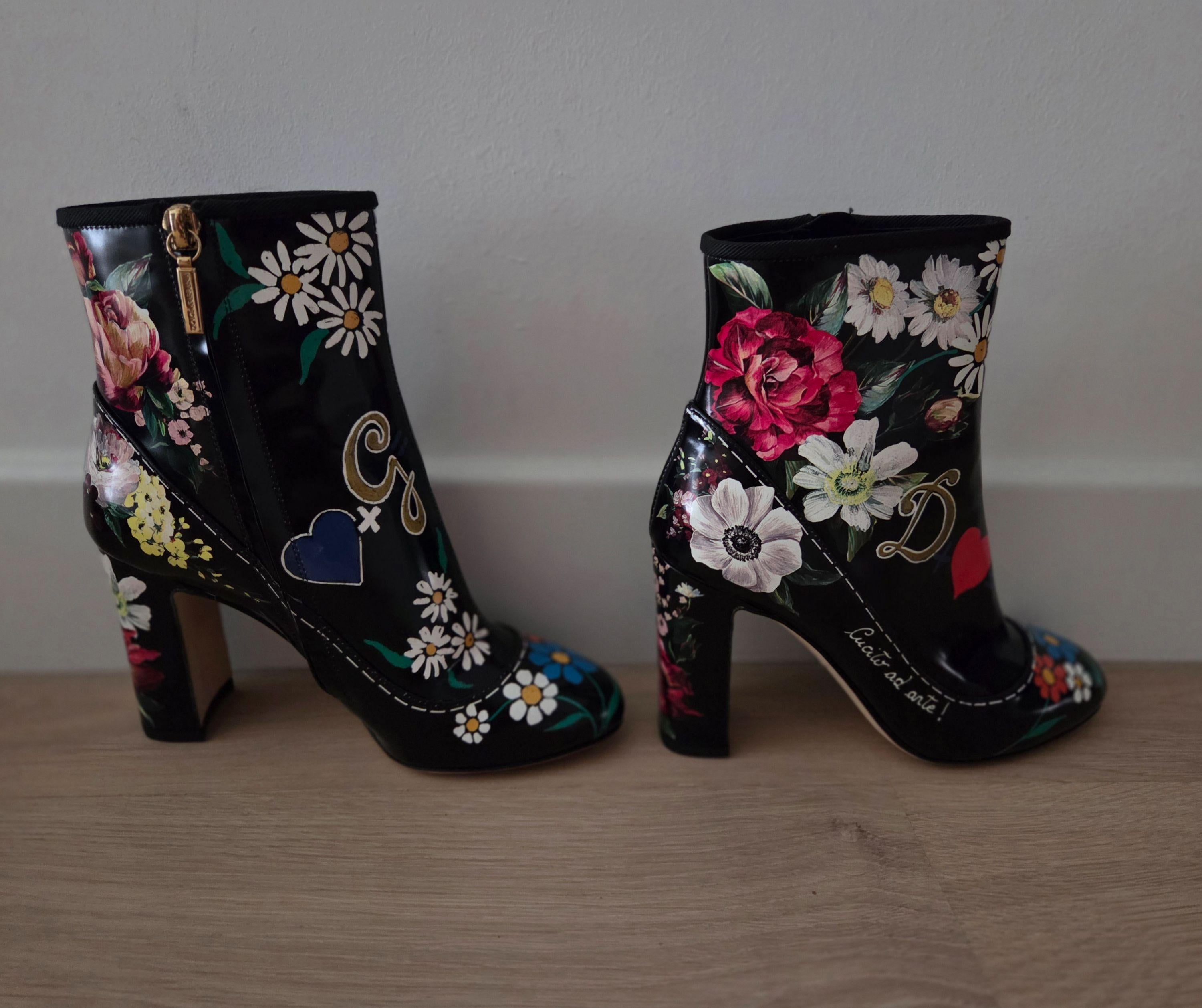 Dolce & Gabbana Floral Ankle Boots