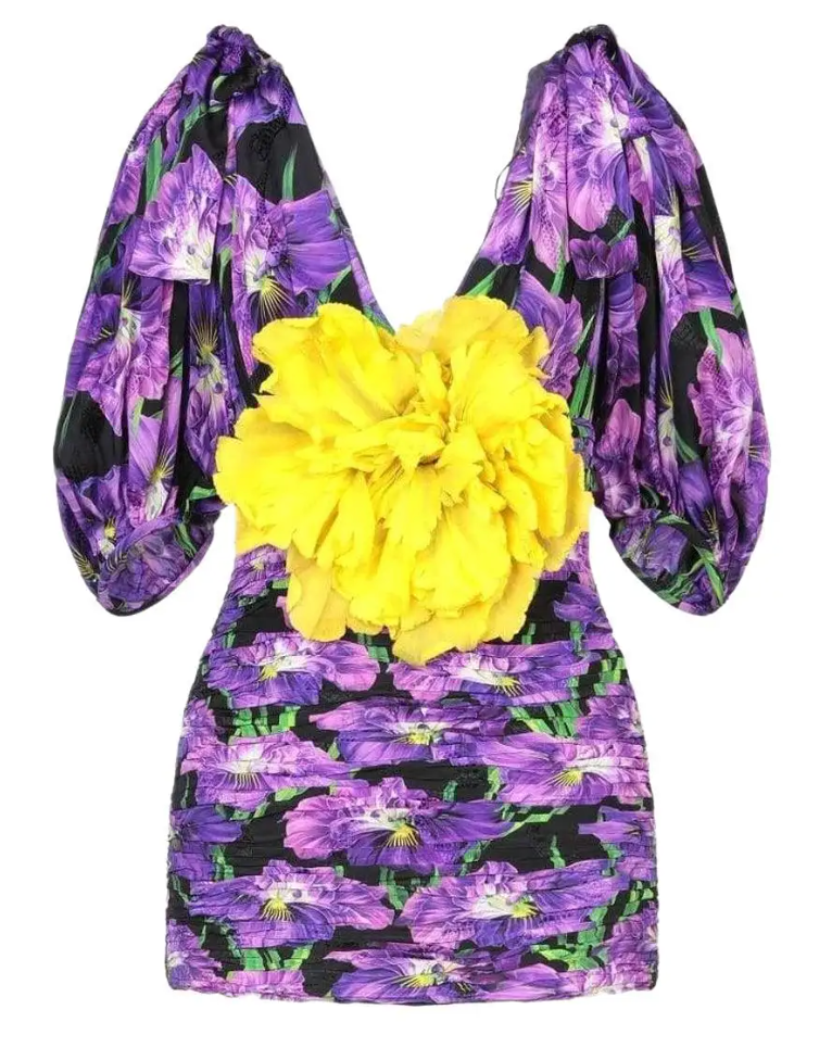 Gucci Purple Silk Dress with Yellow Corsage Flower