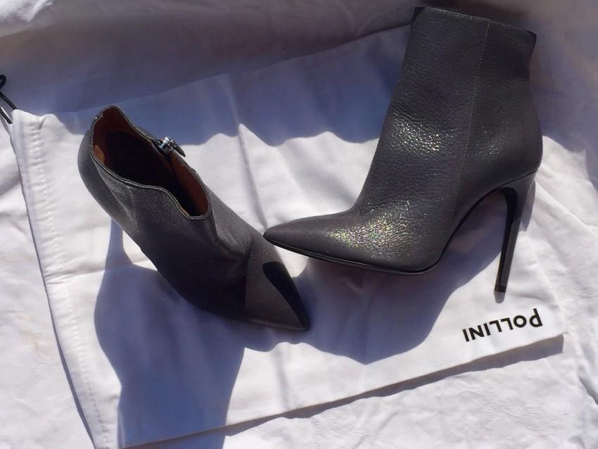 Pollini Metallic Leather Ankle Boots