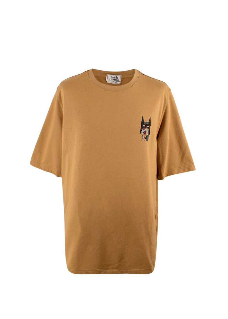 Hermes Mustard Cotton  T-Shirt with Leather Patch