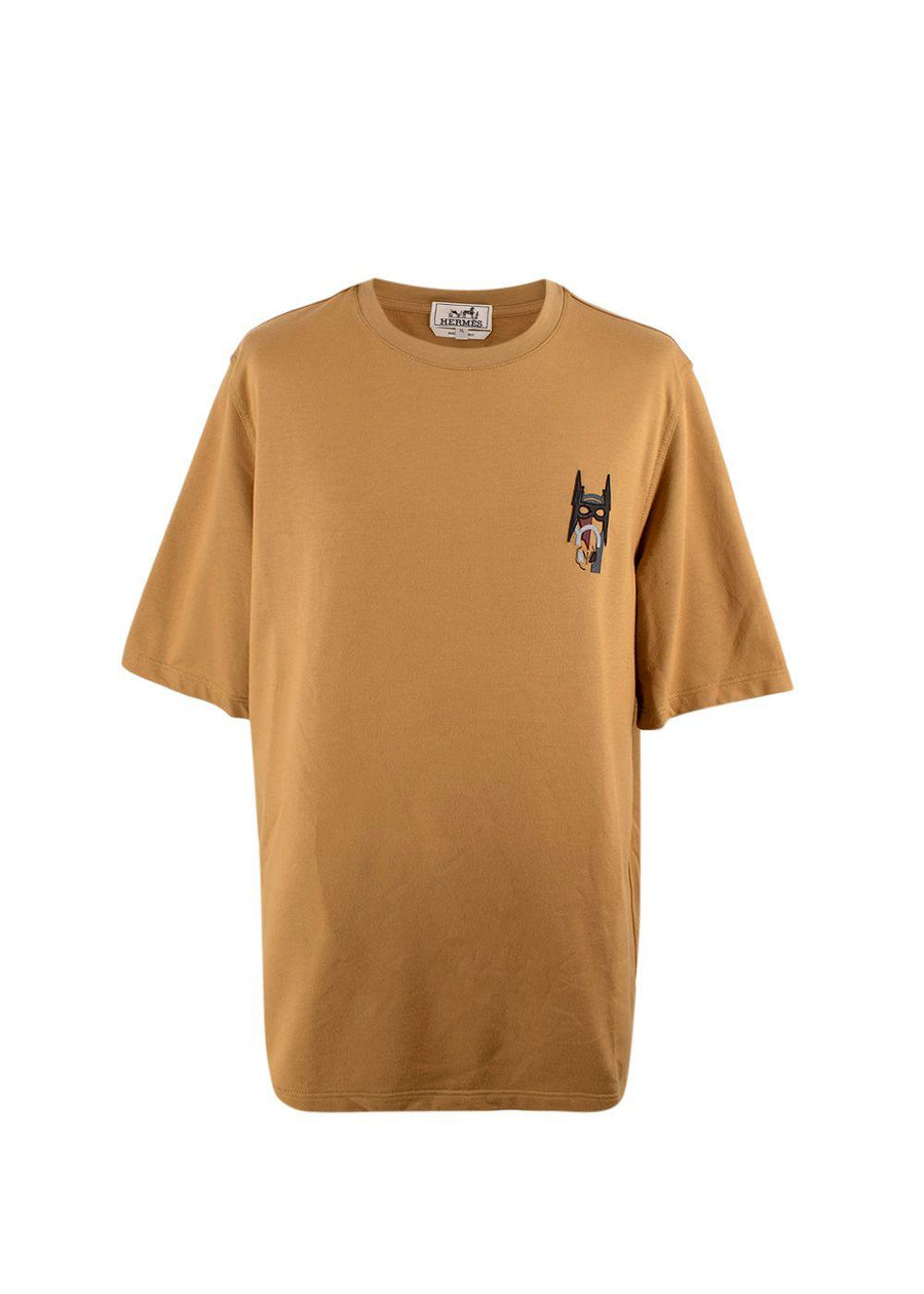 Hermes Mustard Cotton  T-Shirt with Leather Patch