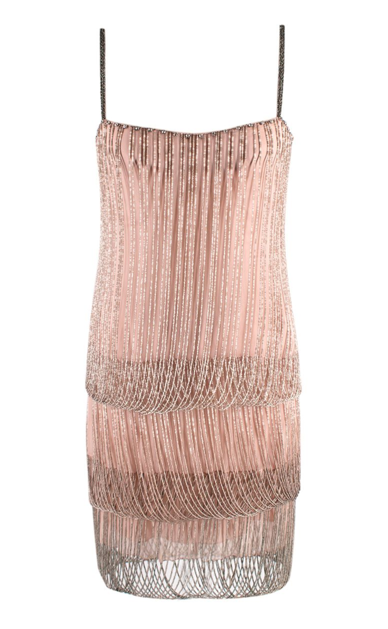 Jenny Packham Beaded Layered Dusky Pink Mini Dress