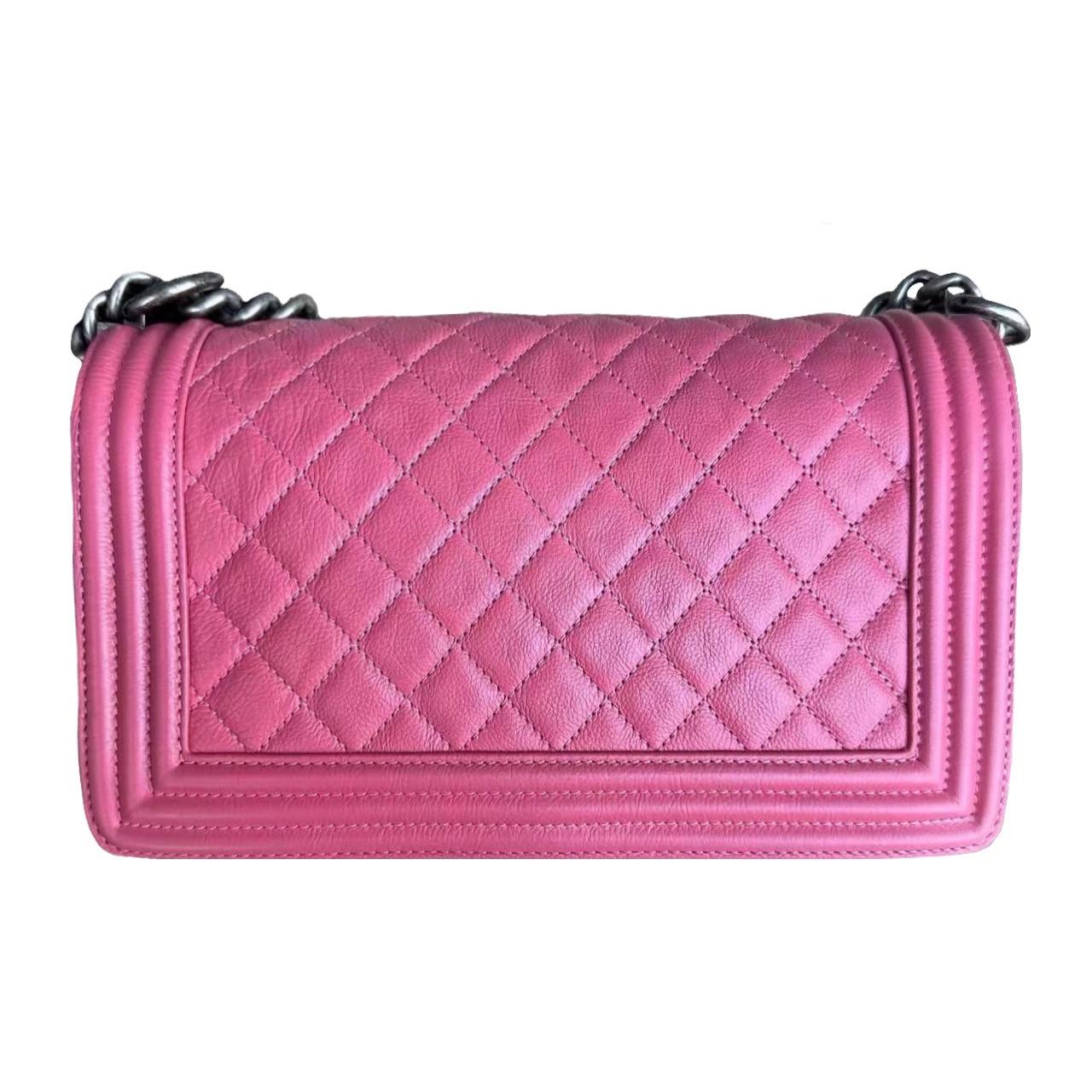 Pink Grained Leather Medium Boy Bag