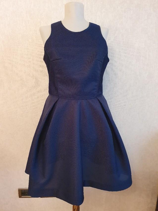 Maje Navy textured Fit & Flare Mini Dress