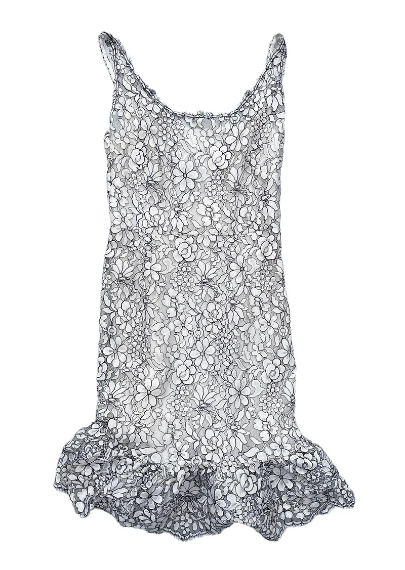 White Floral Lace Frilled Dress