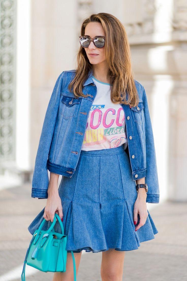 Blue Pleated Denim Skirt