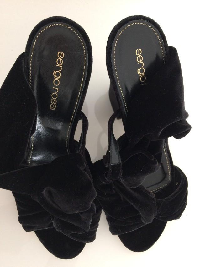 Sergio Rossi Black Velvet Knot Mules