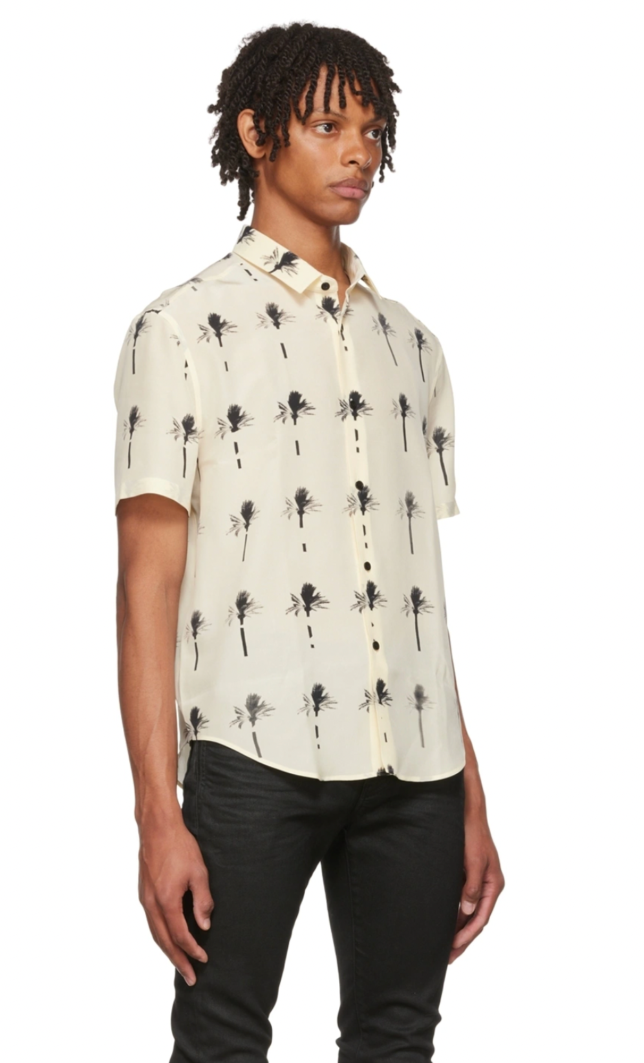 Saint Laurent Cream Palm Tree Print Silk Shirt