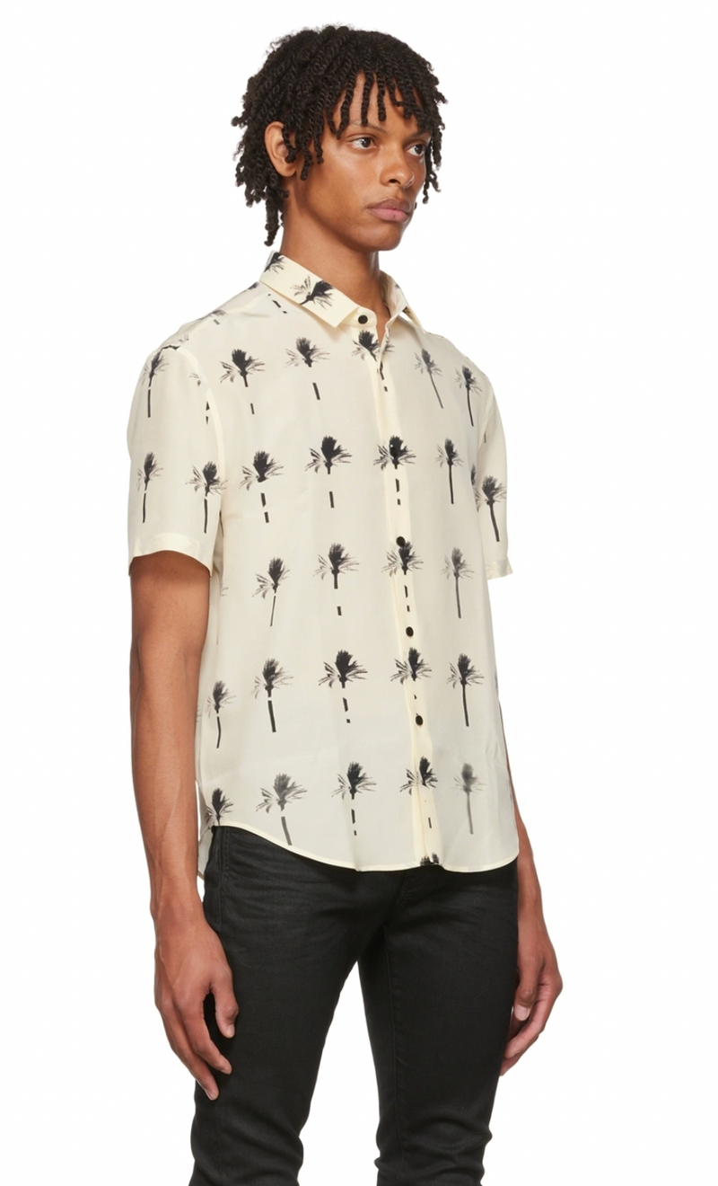 Saint Laurent Cream Palm Tree Print Silk Shirt