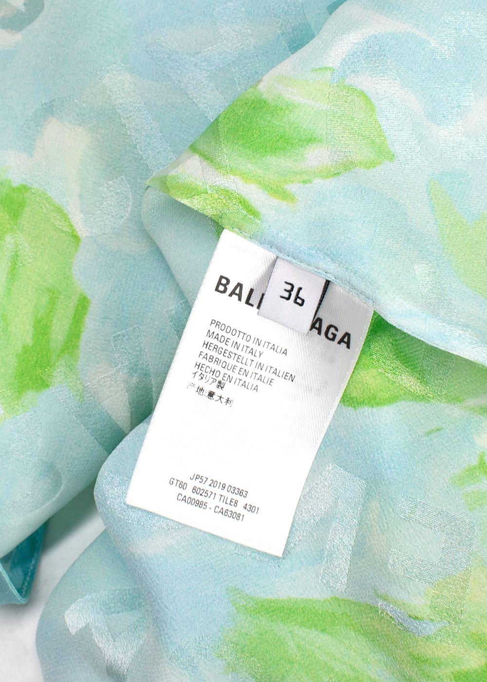 Balenciaga Blue and Green Silk Blouse