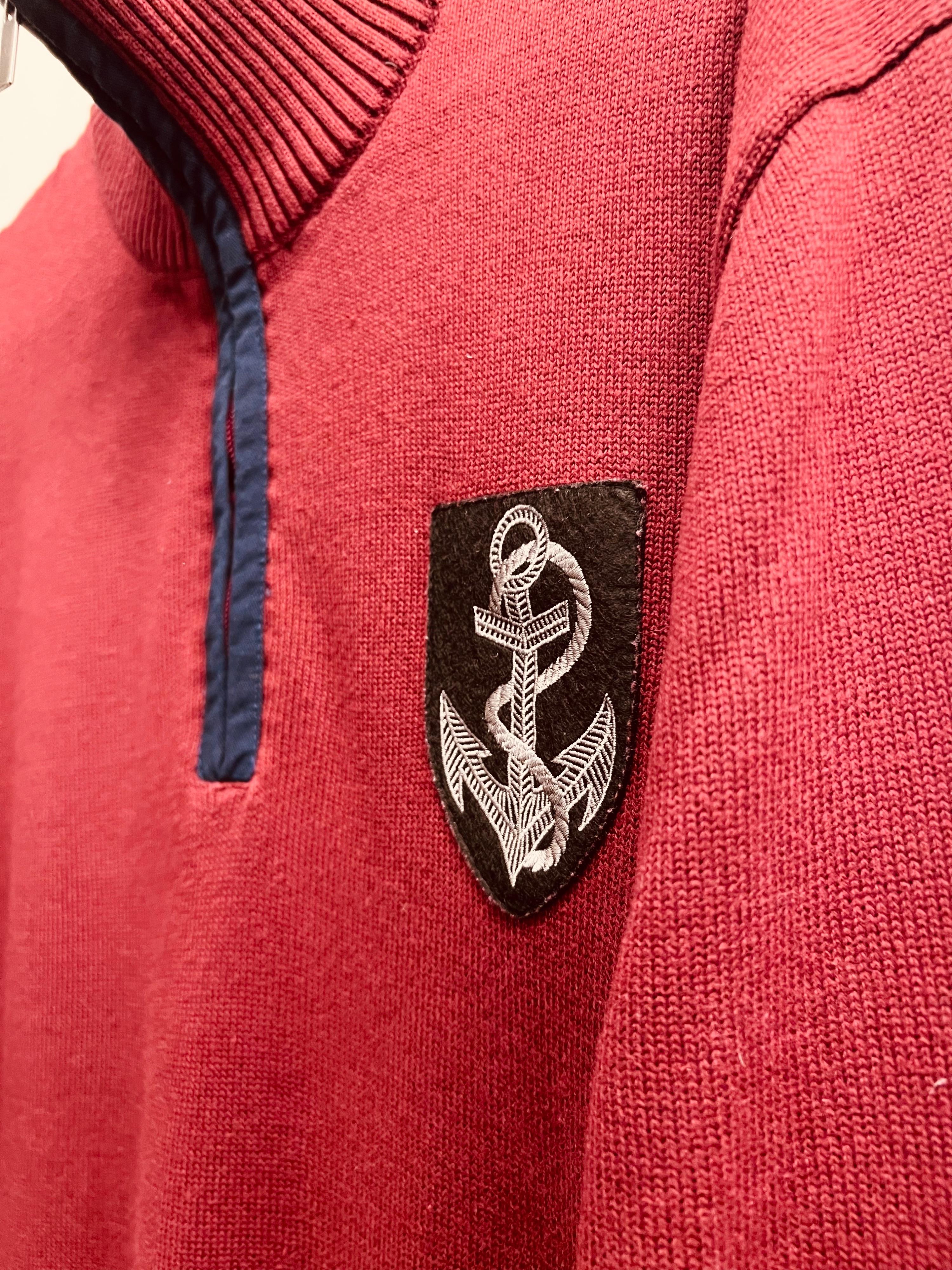 Crest Detail Red Quarter Zip Jumper