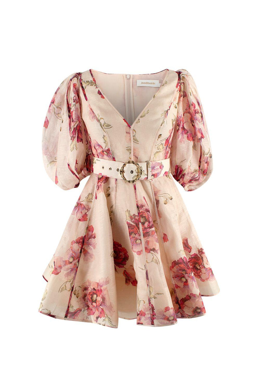 Zimmermann Pink Floral Belted High Tide Mini Dress