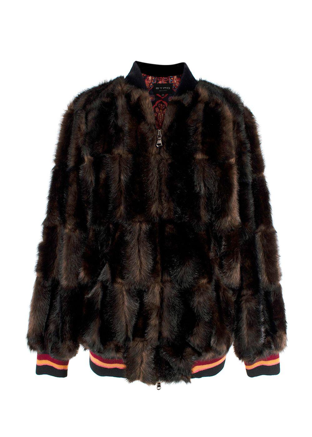 Etro Brown Faux Fur Bomber Jacket