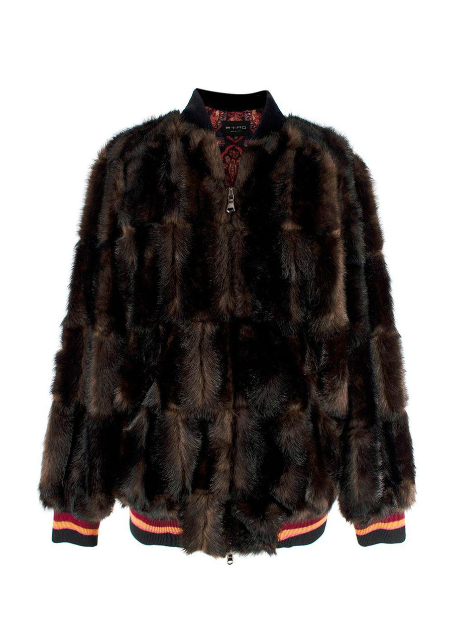 Etro Brown Faux Fur Bomber Jacket