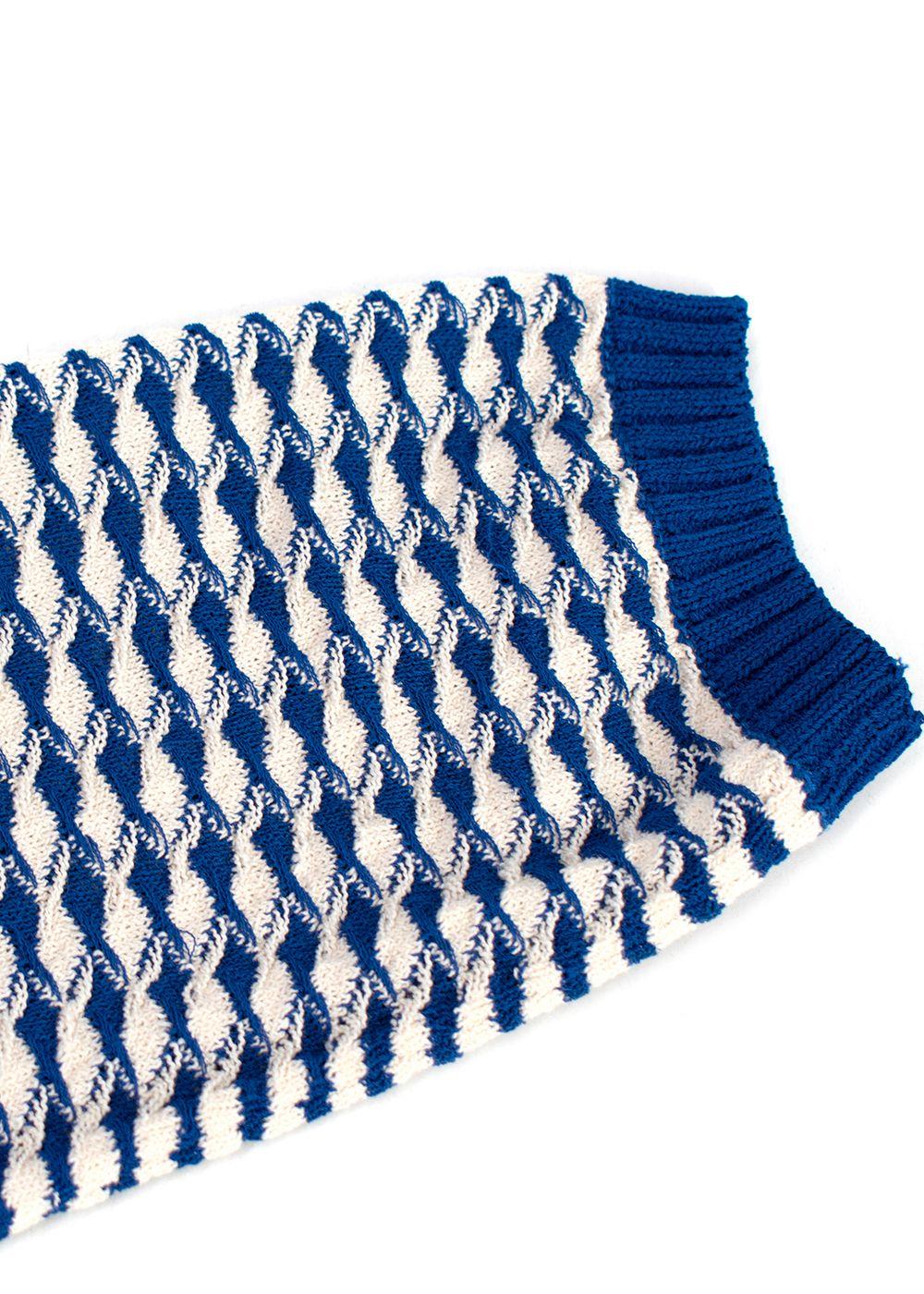 Chanel Blue and White Cotton Blend Tweed Open Cardigan