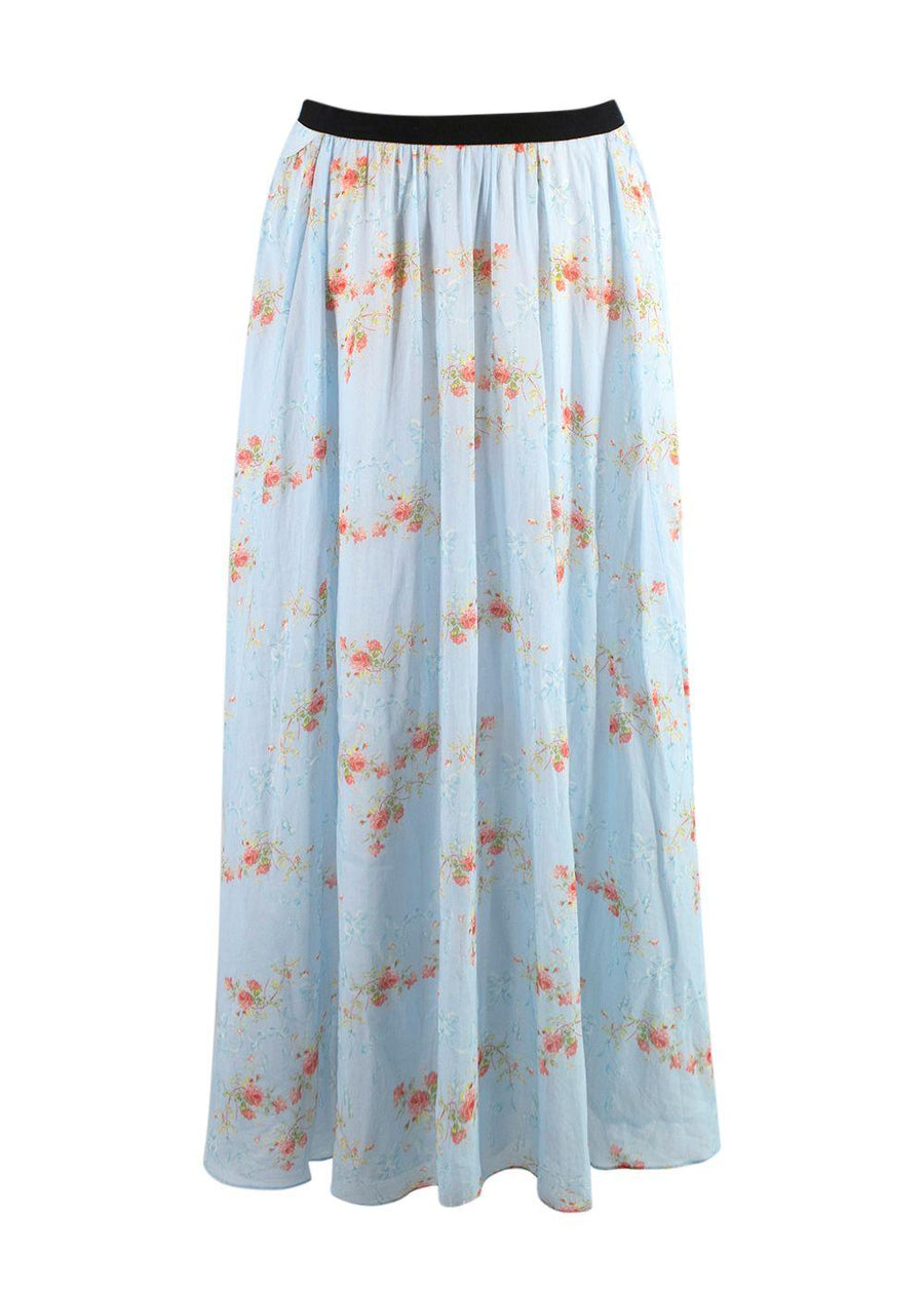 Emilia Wickstead Blue Floral Print Alula Midi Skirt