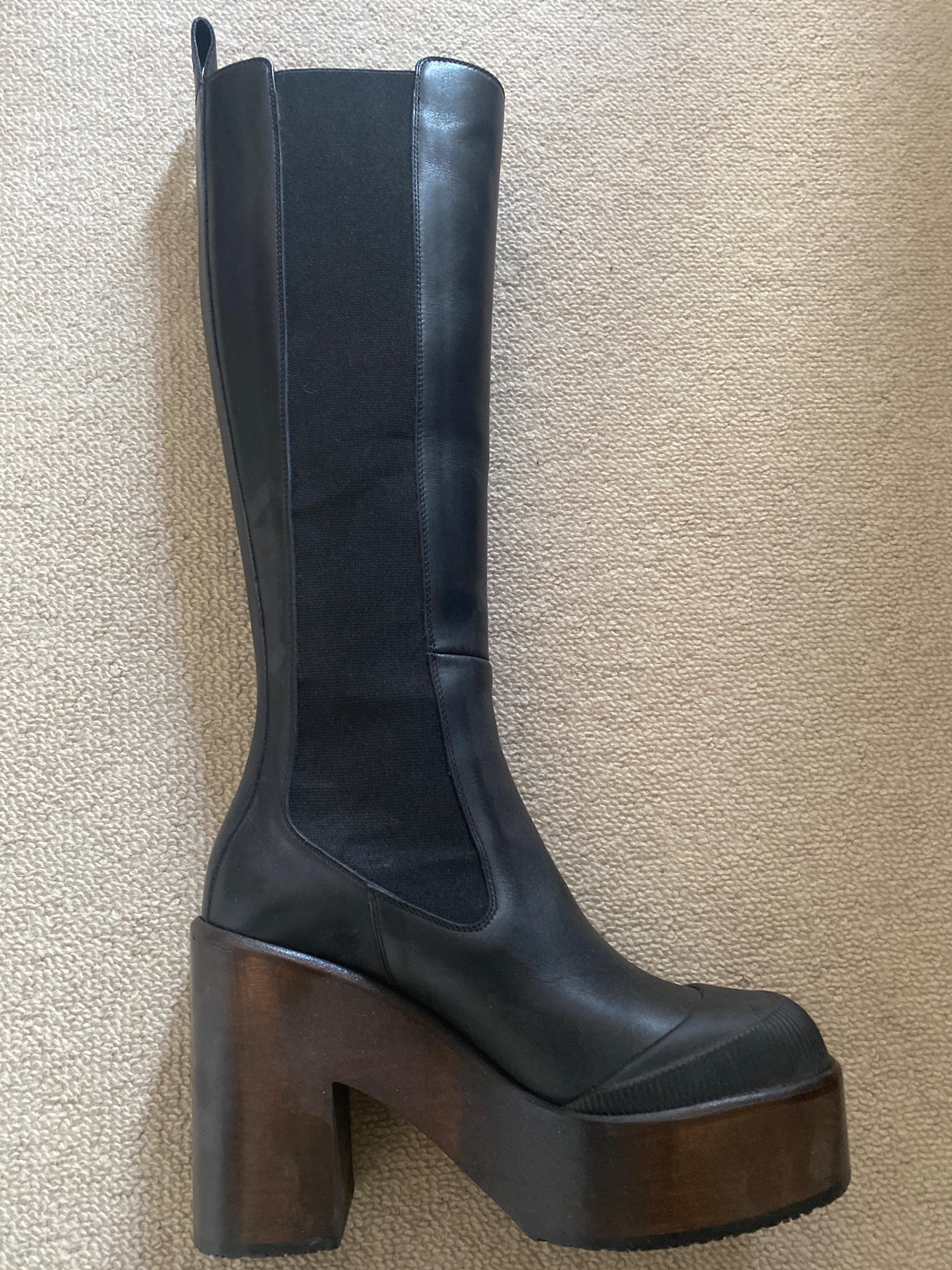 Ianna Black Leather Platform Knee Boots