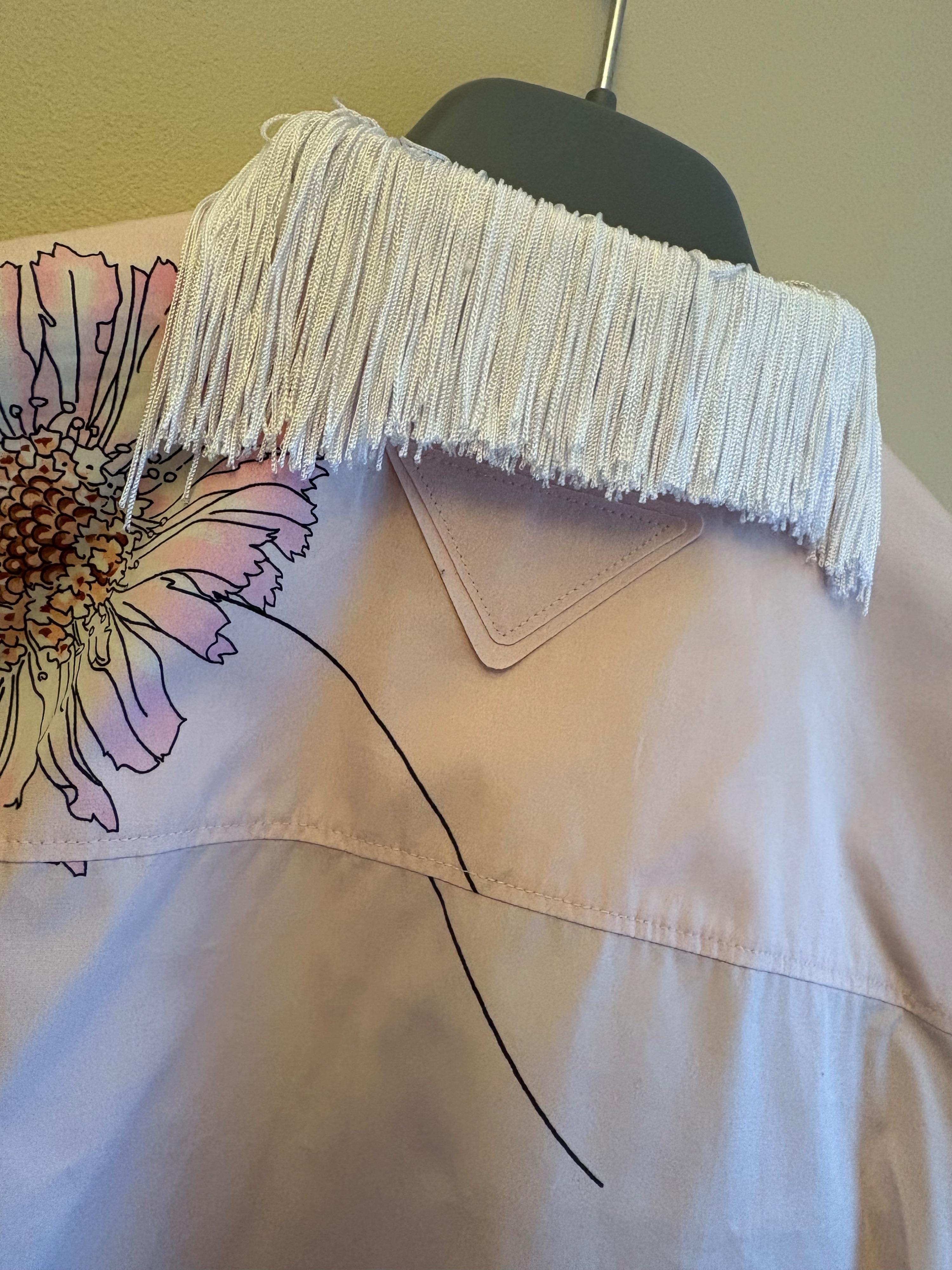 Prada Gerbera Print Fringe Collar Cotton Shirt