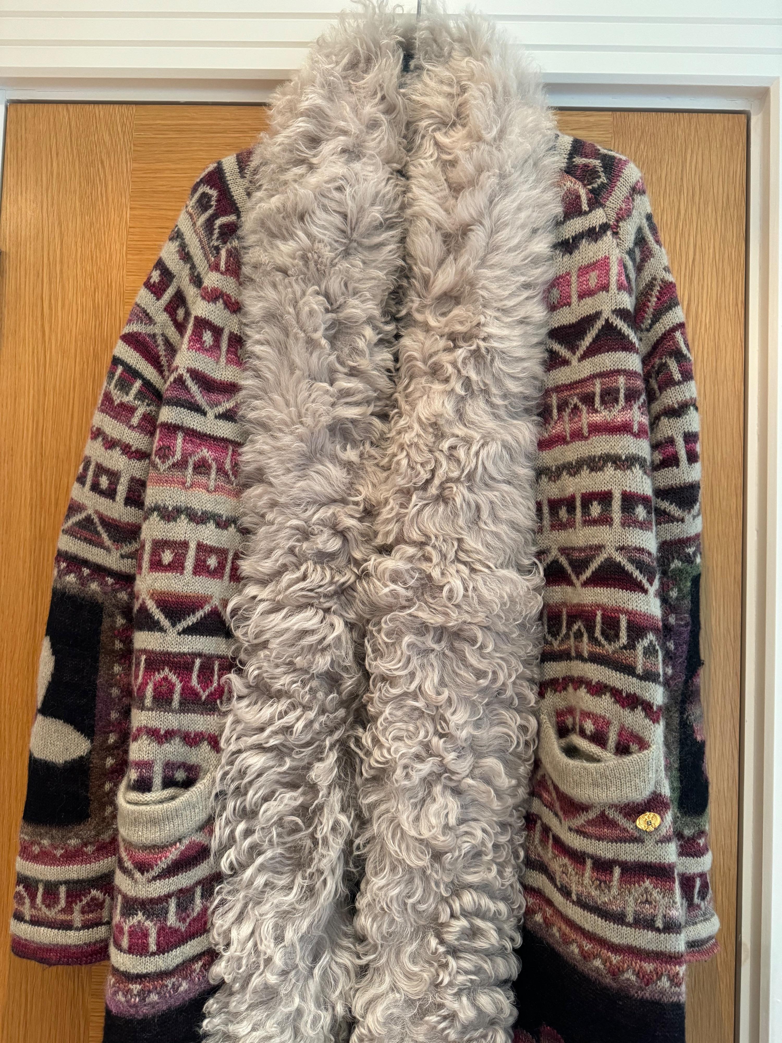 Chanel Printed Fur Trimmed Longline Cardigan