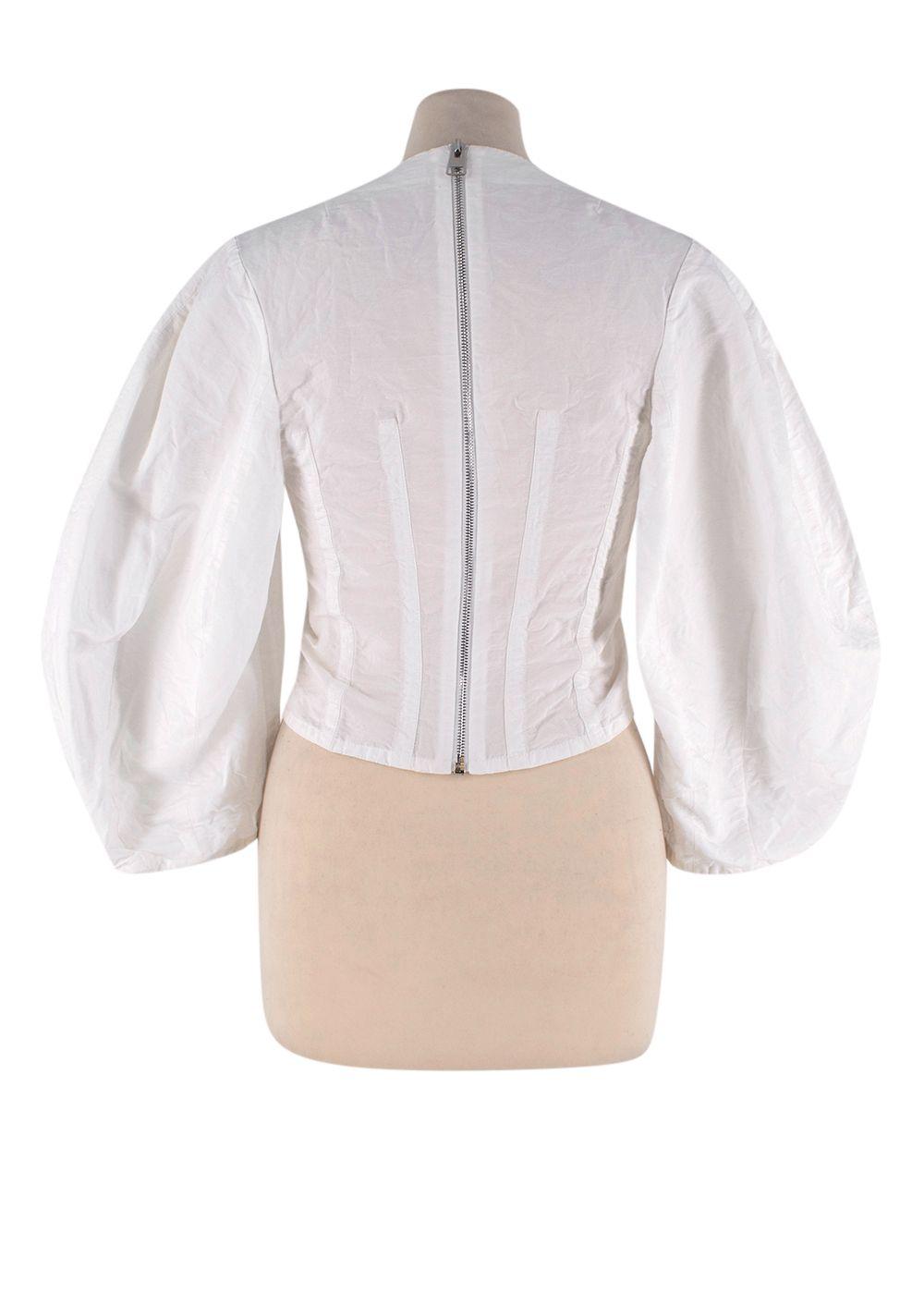 Balloon Sleeve White Tie Embellished Top