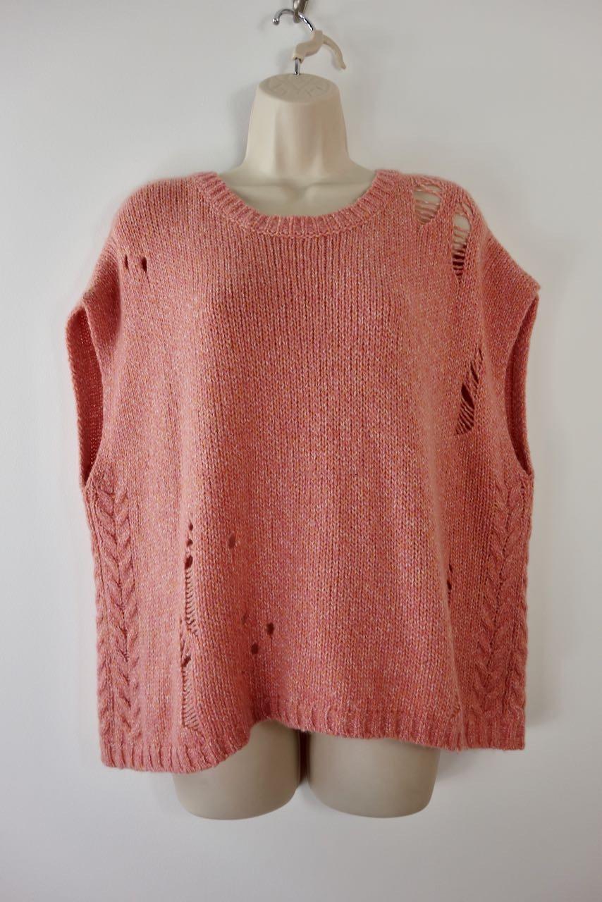 Pink Merino Wool Distressed Knit Vest