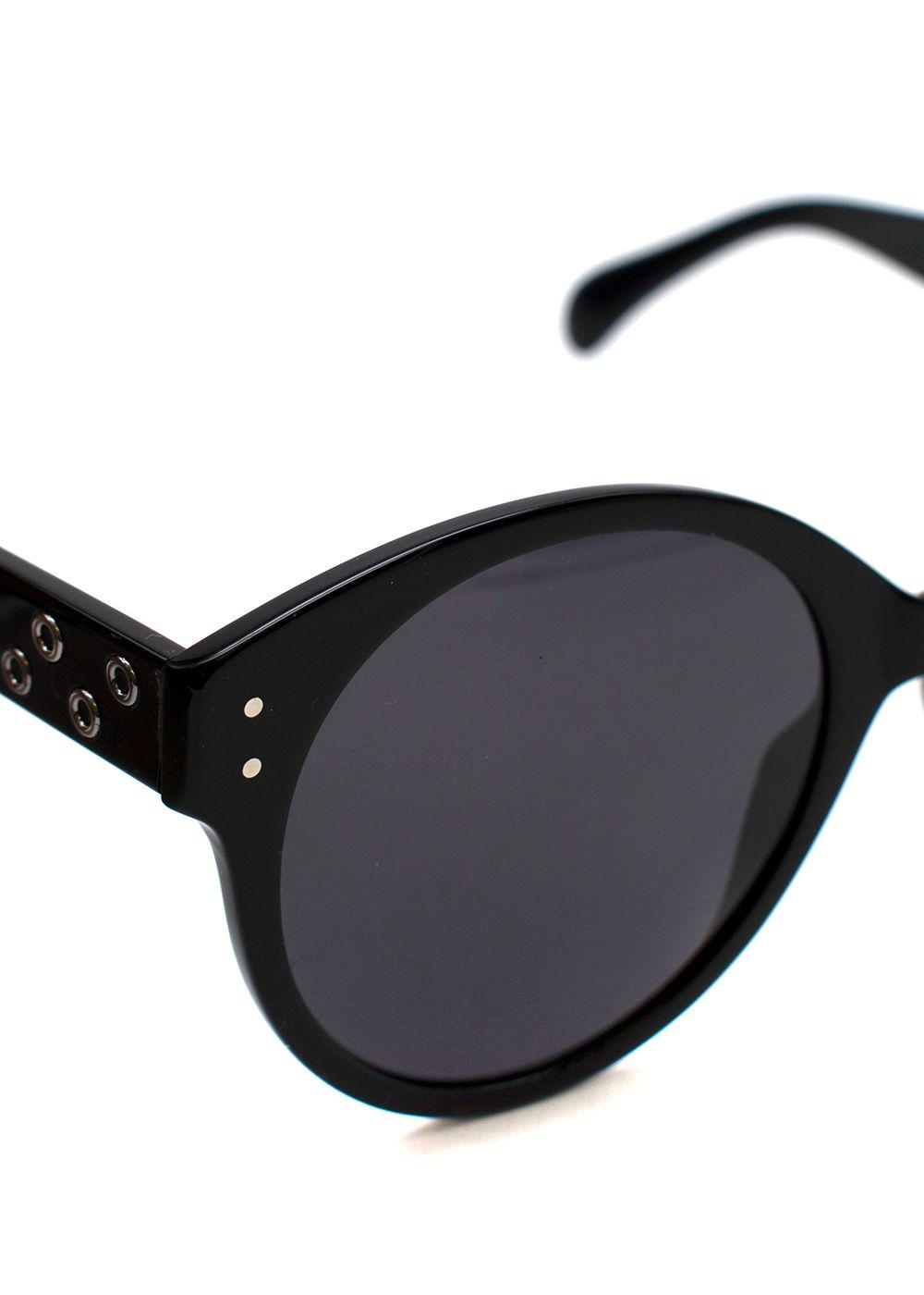 Black Grommet Embellished Round Sunglasses