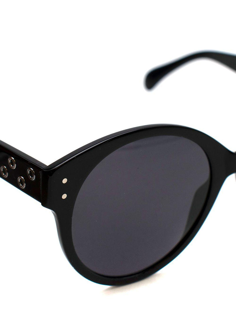 Black Grommet Embellished Round Sunglasses