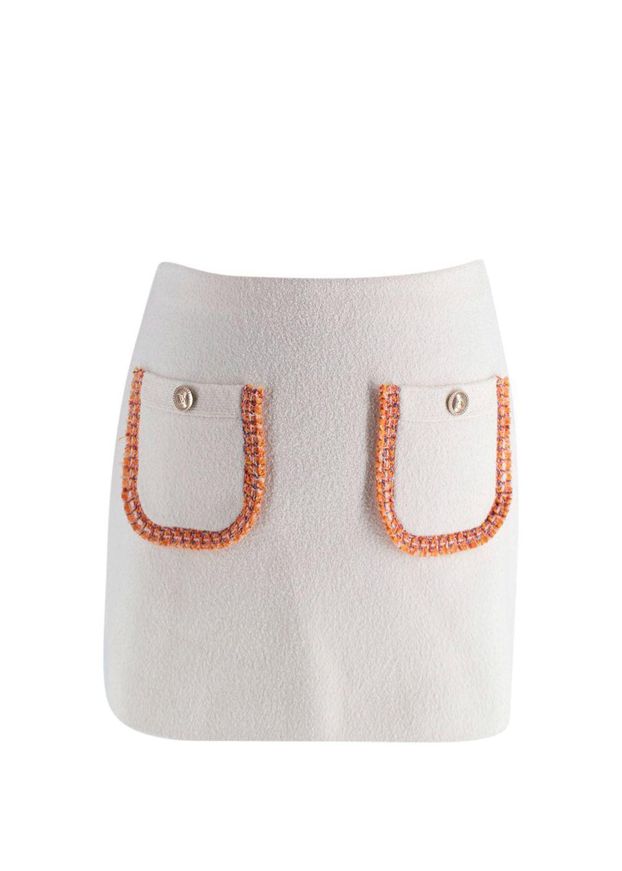 Maje Cream Tweed Skirt with Contrast Trim Detail