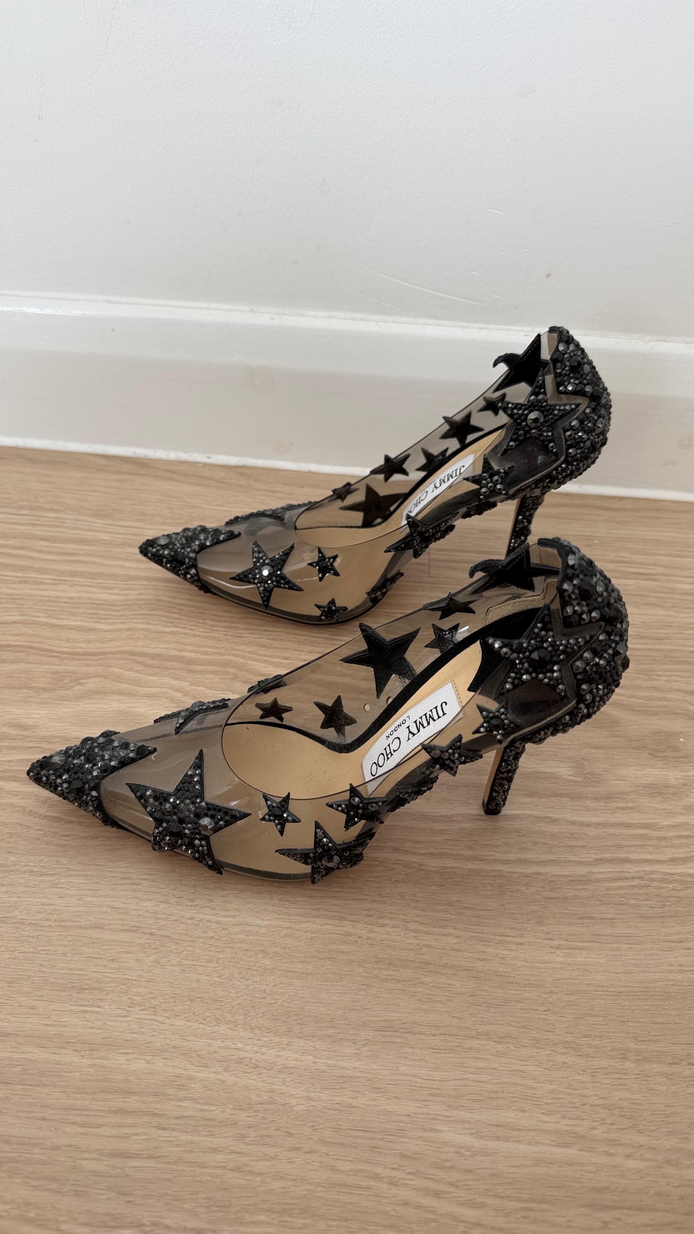 Jimmy Choo Embellished Plexi Heels