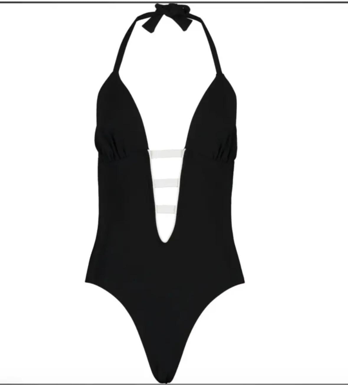 Alexandra Miro Black and White Strap Detail Swimsuit
