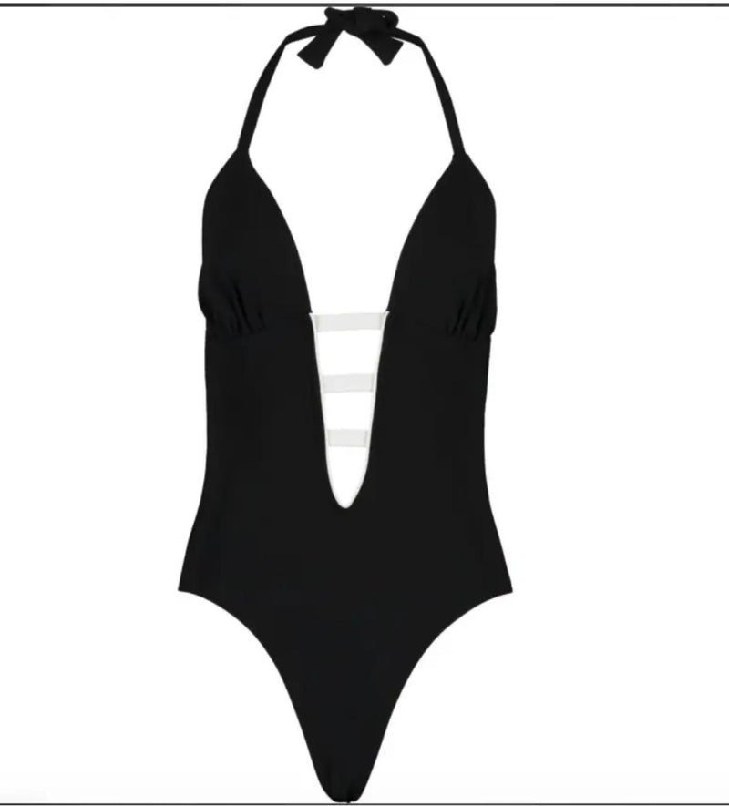 Alexandra Miro Black and White Strap Detail Swimsuit