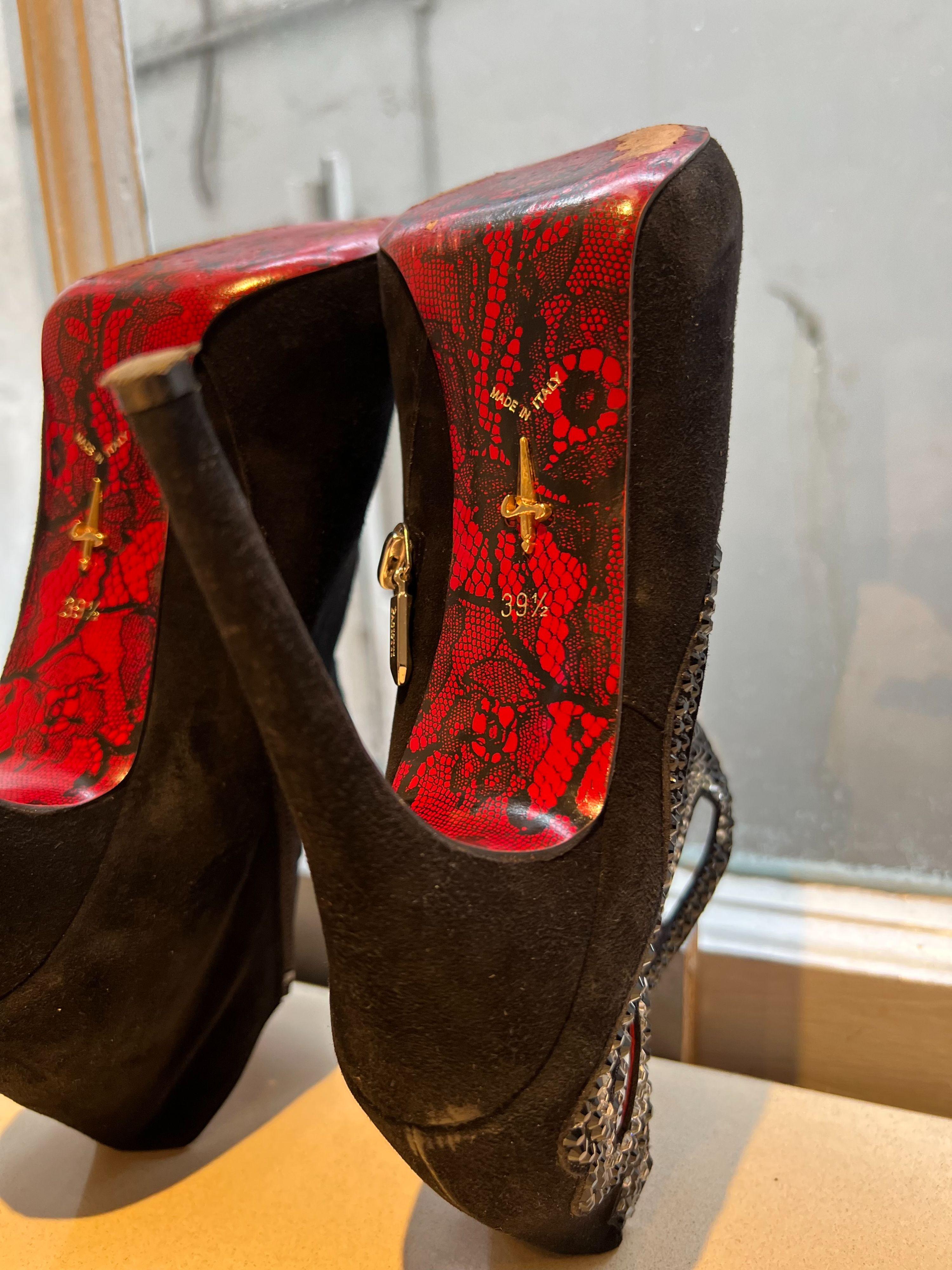 Crystal Embellished Suede Cut-Out Ankle Boots