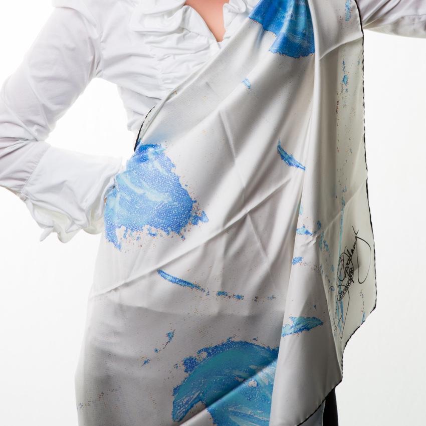 Rosemary Goodenough White & Blue Springing Tulips VI Silk Scarf
