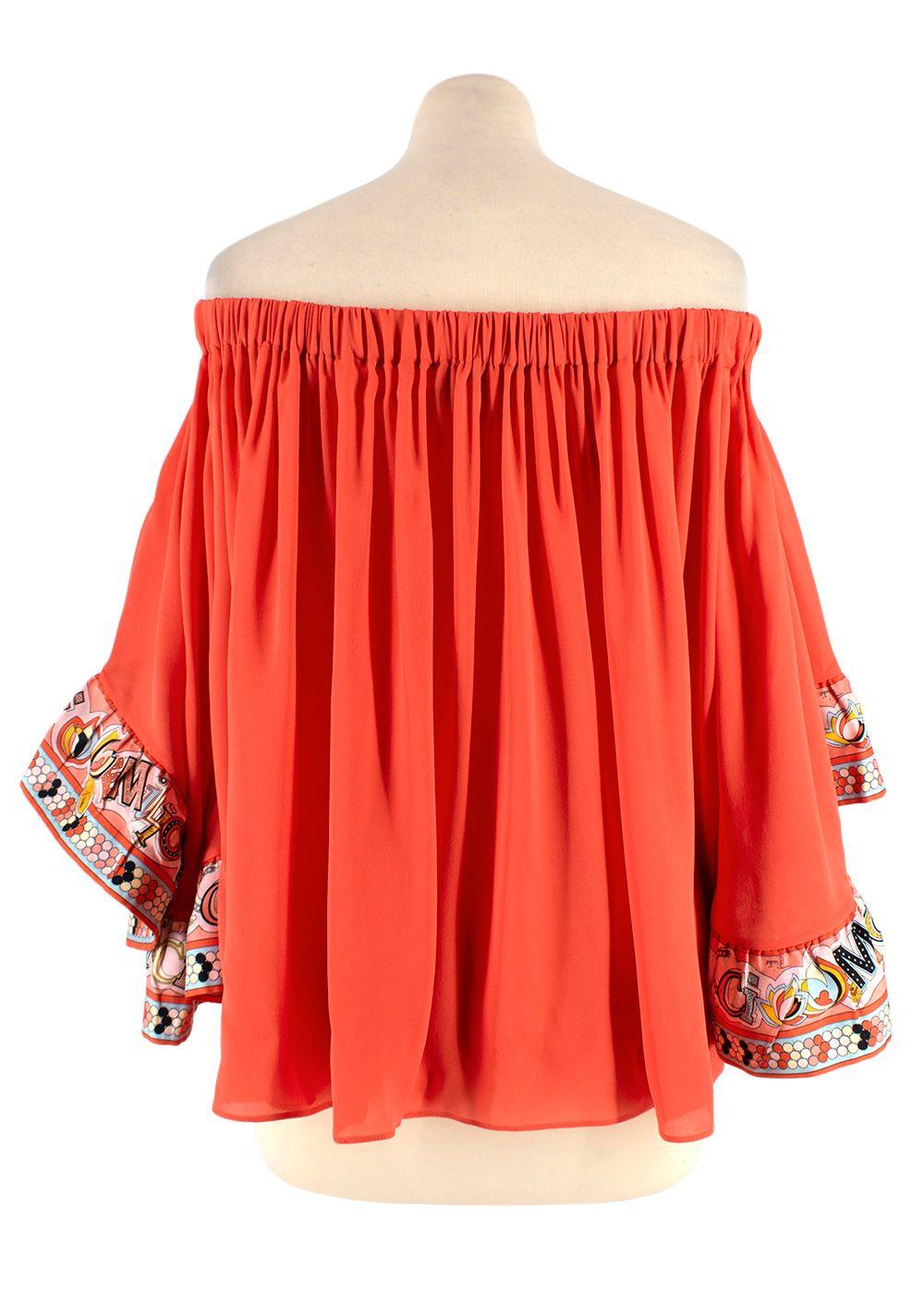 Emilio Pucci Printed-trim Off-shoulder Coral Blouse