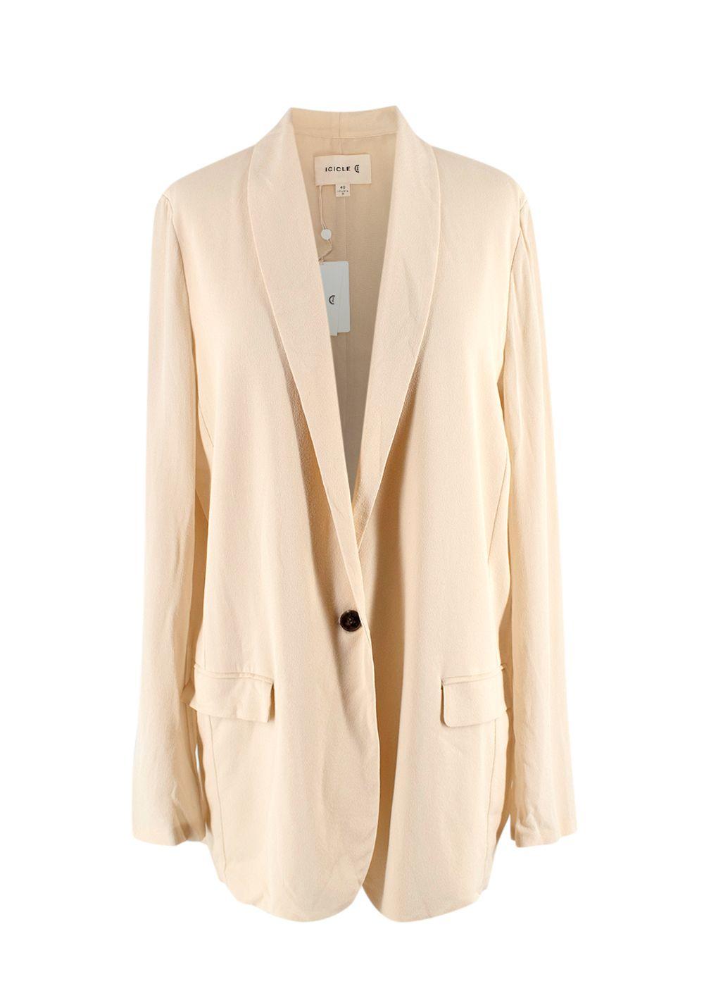 Icicle Beige Silk Blazer and Wide Leg Trouser Suit