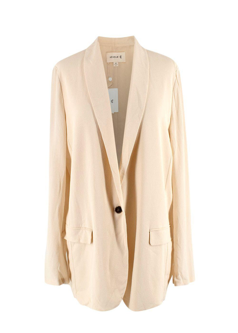Icicle Beige Silk Blazer and Wide Leg Trouser Suit