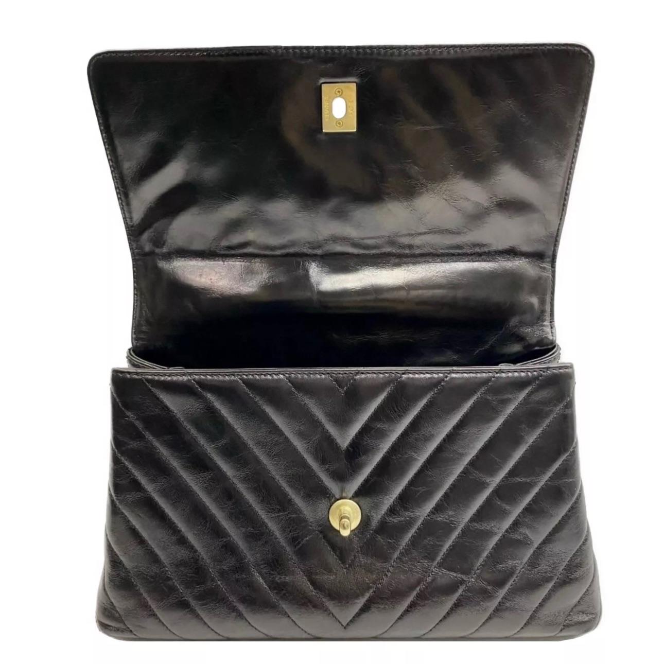 Crinkled Black Chevron Leather Coco Flap Bag