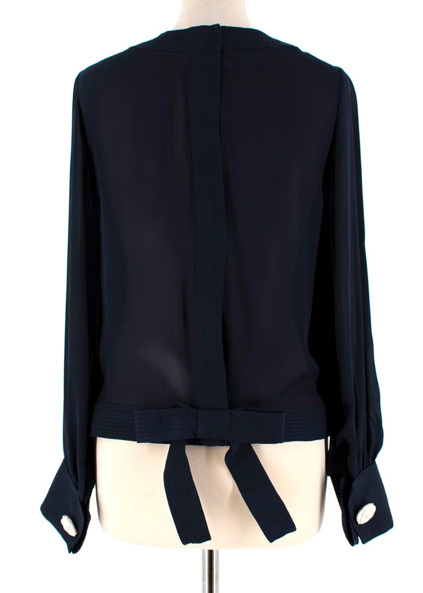 Oscar de la Renta Navy Blue Blouse with Large Rose Button Cuffs