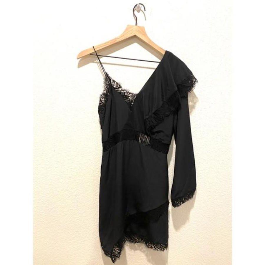 Black silk & lace one shoulder dress